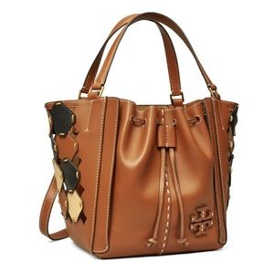 TORY BURCH McGraw Die Cut Dragonfly Drawstring Leather Satchel